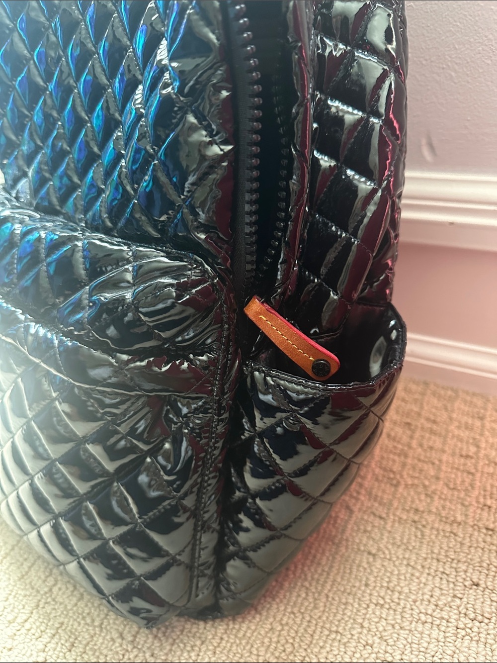 MZ Wallace Black Quilted Patent Backpack with Leather Pulls - Relisted - Picture 6 of 8